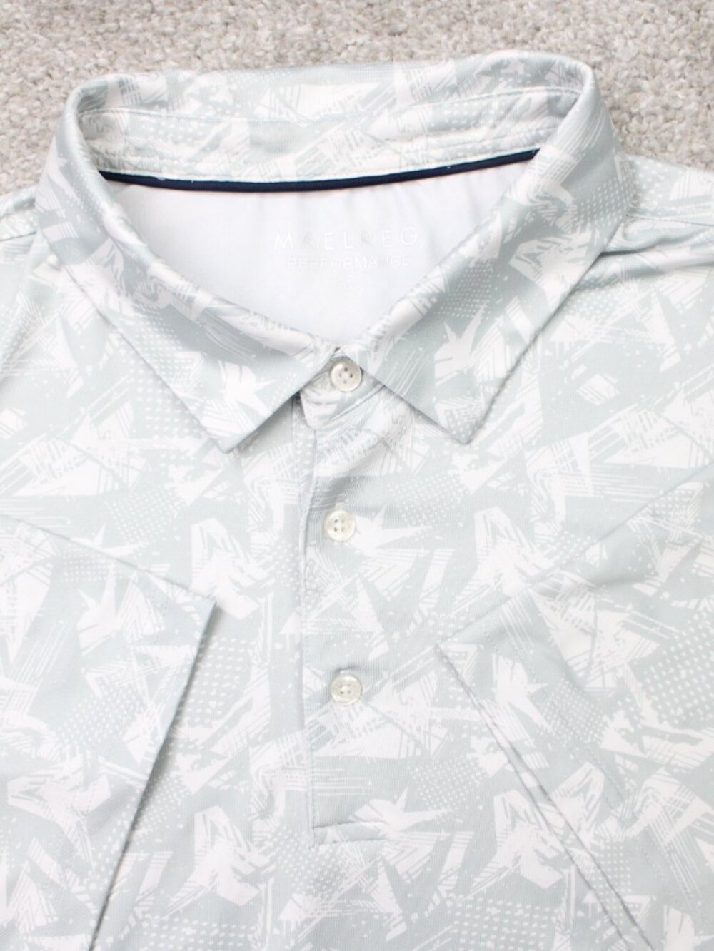 Maelreg Performance Polo Shirt Men 2XL XXL Gray Floral Stretch Short Sleeve